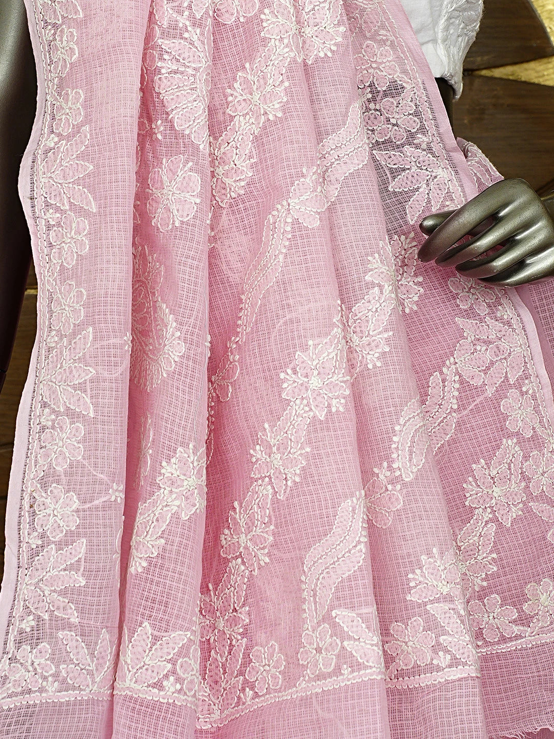 Ada Hand Embroidered Pink Kota Lucknowi Chikankari Saree and Blouse 01A922276