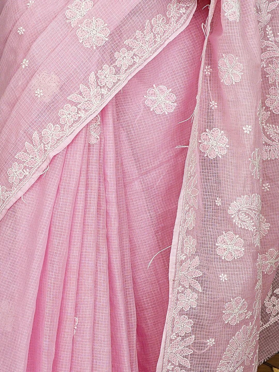 Ada Hand Embroidered Pink Kota Lucknowi Chikankari Saree and Blouse 01A922276