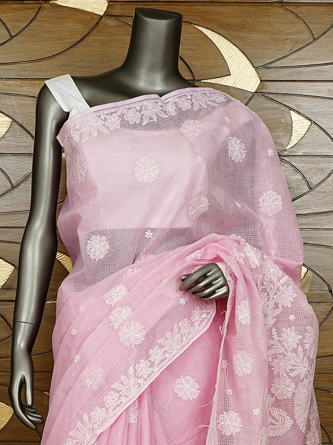 Ada Hand Embroidered Pink Kota Lucknowi Chikankari Saree and Blouse 01A922276