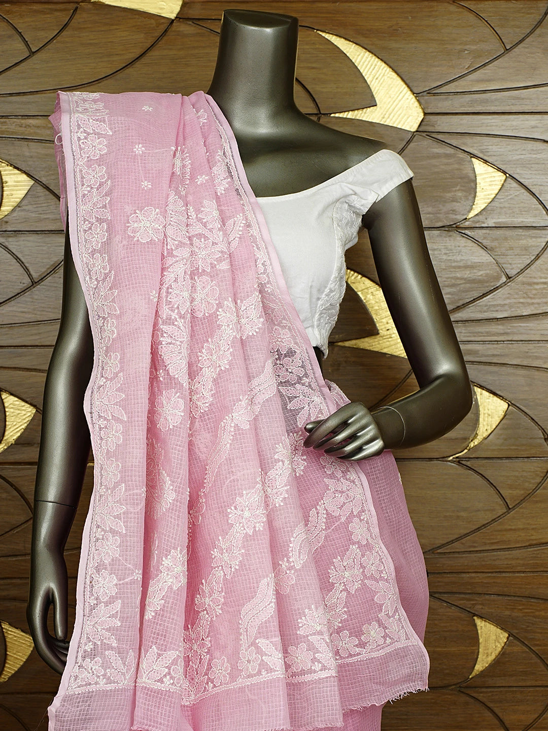 Ada Hand Embroidered Pink Kota Lucknowi Chikankari Saree and Blouse 01A922276
