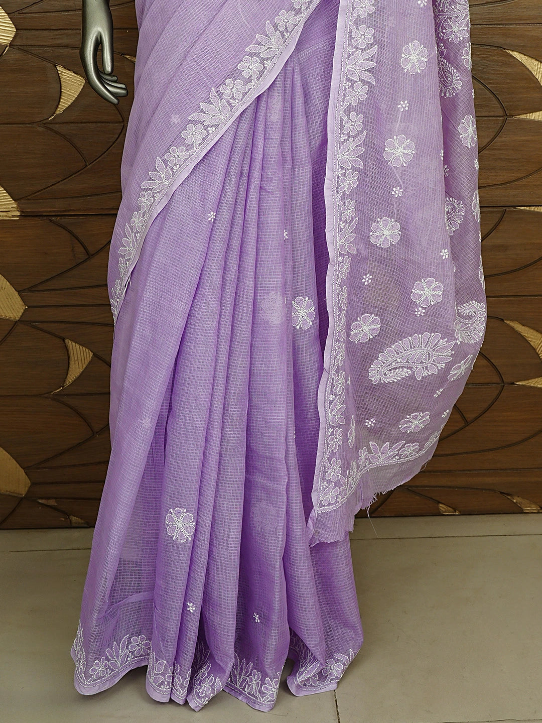 Ada Hand Embroidered Mauve Kota Lucknowi Chikankari Saree and Blouse 01A922280