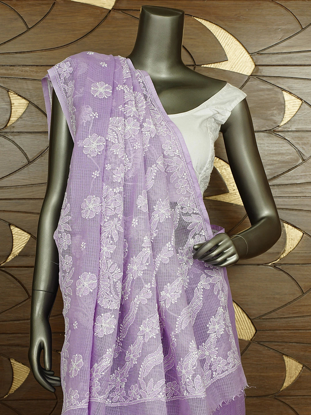 Ada Hand Embroidered Mauve Kota Lucknowi Chikankari Saree and Blouse 01A922280