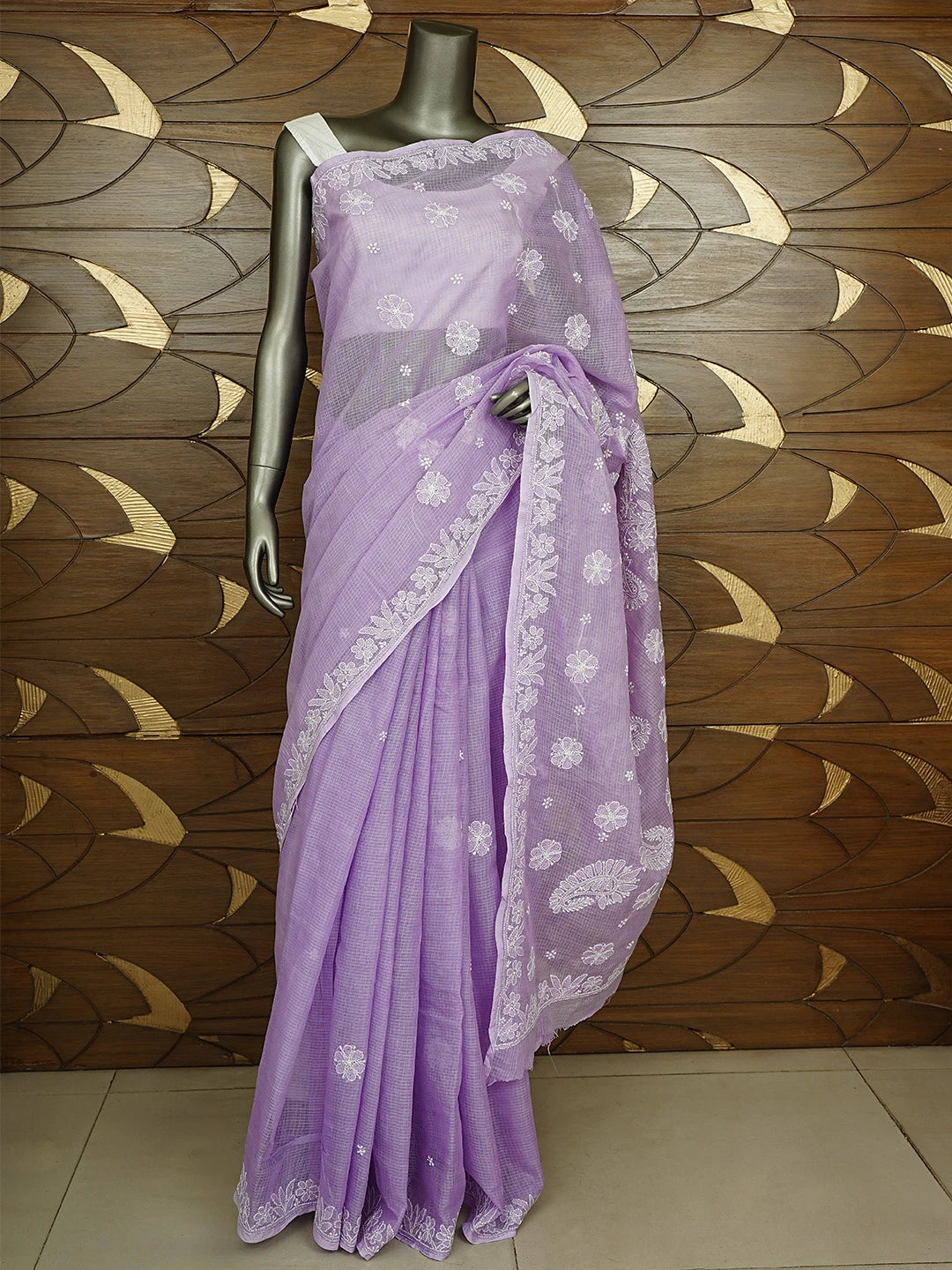 Ada Hand Embroidered Mauve Kota Lucknowi Chikankari Saree and Blouse 01A922280