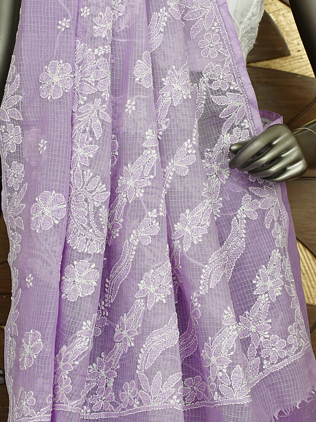 Ada Hand Embroidered Mauve Kota Lucknowi Chikankari Saree and Blouse 01A922280