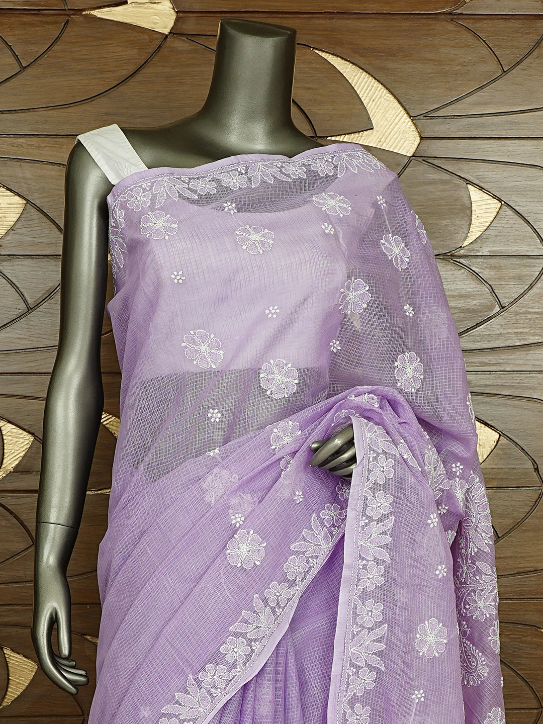 Ada Hand Embroidered Mauve Kota Lucknowi Chikankari Saree and Blouse 01A922280