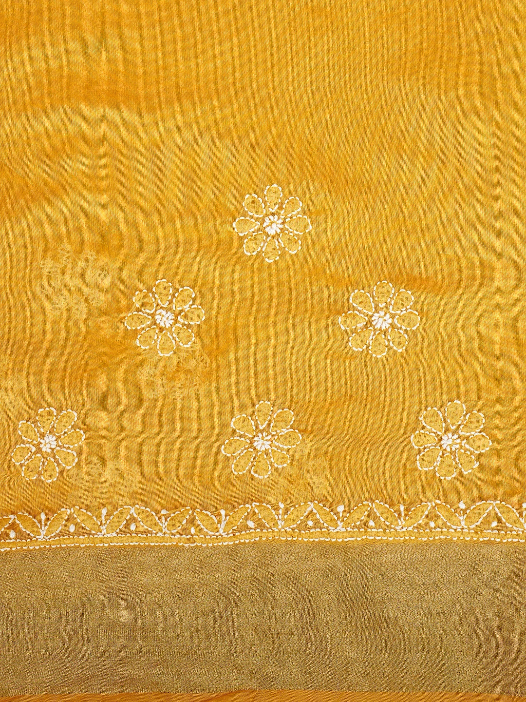 Ada Hand Embroidered Mango Yellow Lucknowi Chikankari Saree With Blouse 01A913303