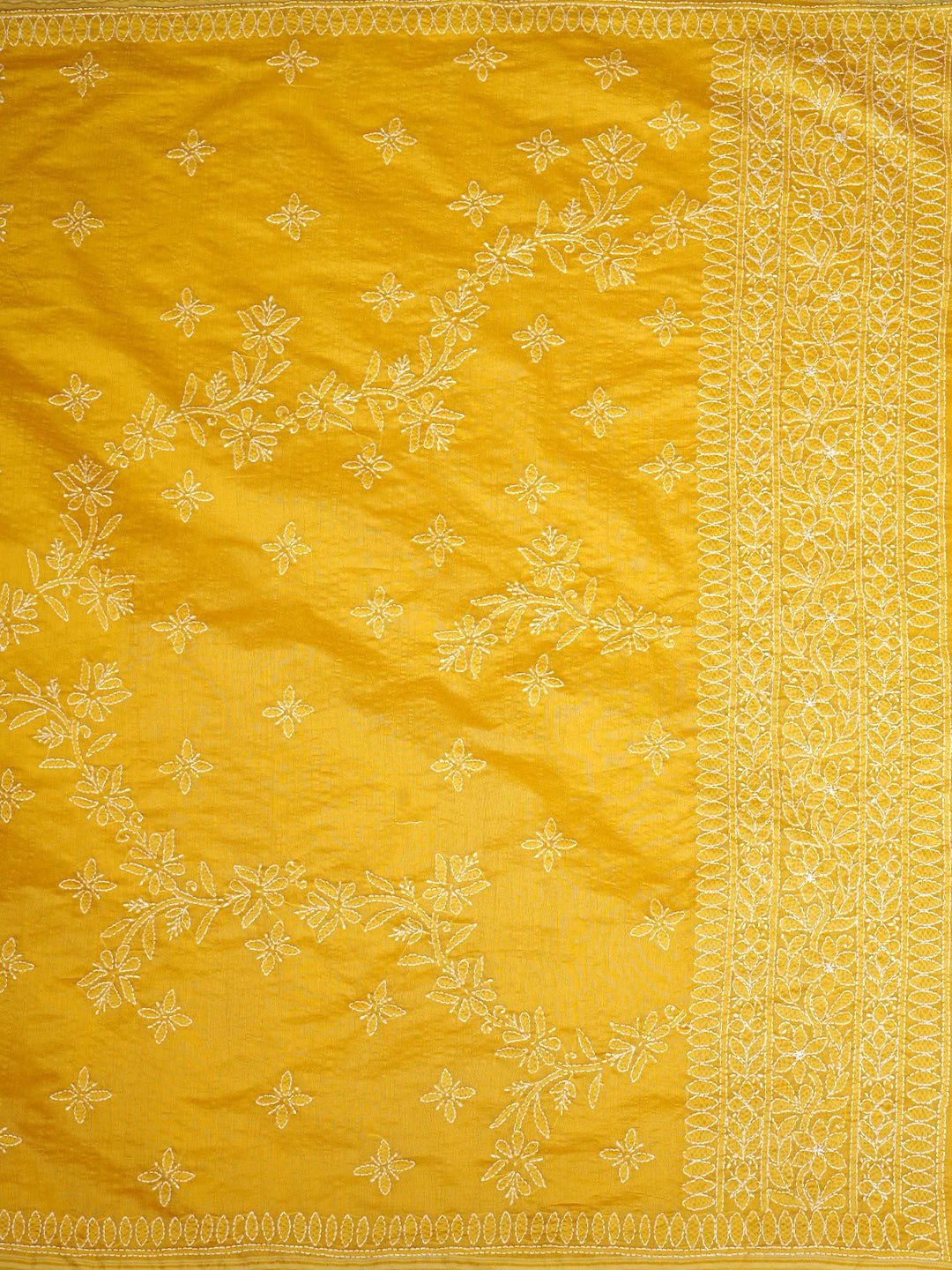 Ada Hand Embroidered Yellow Lucknowi Chikankari Saree With Blouse 01A926305