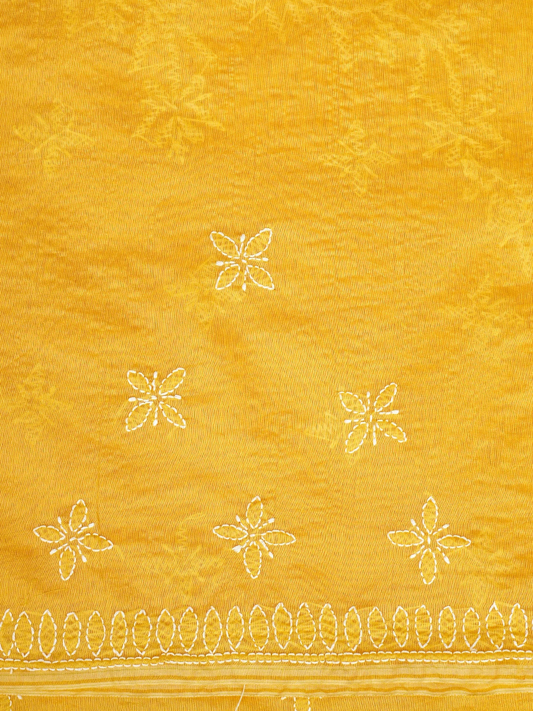 Ada Hand Embroidered Yellow Lucknowi Chikankari Saree With Blouse 01A926305