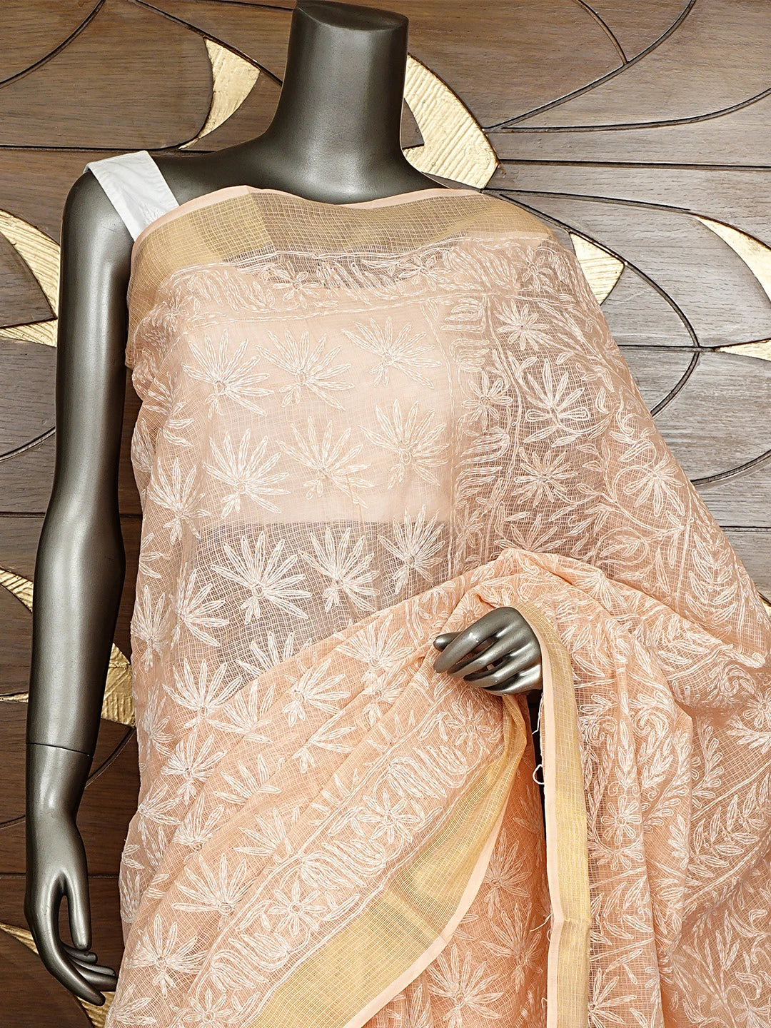 Ada Hand Embroidered Peach Kota Lucknowi Chikankari Saree and Blouse 01A922179