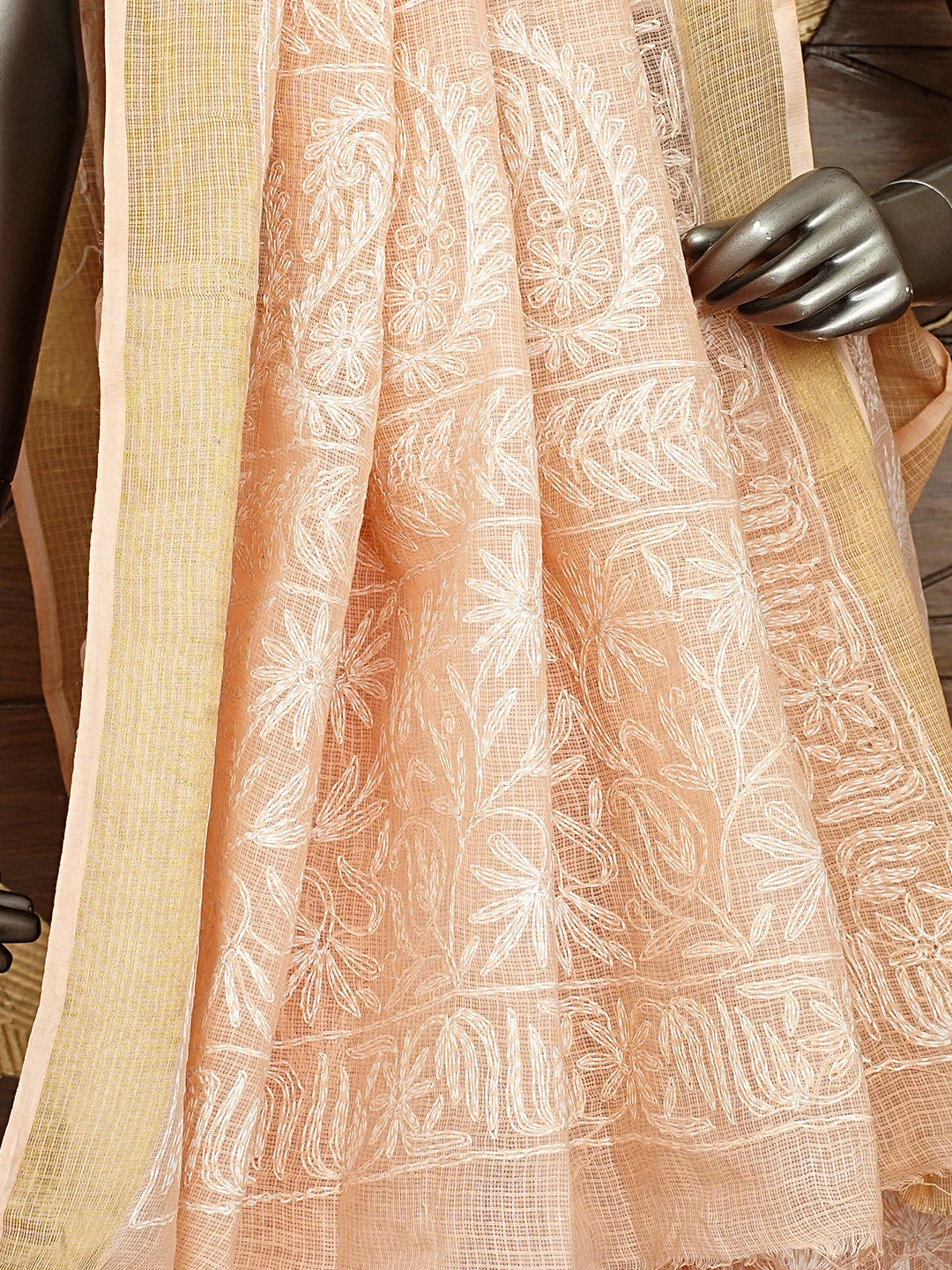 Ada Hand Embroidered Peach Kota Lucknowi Chikankari Saree and Blouse 01A922179