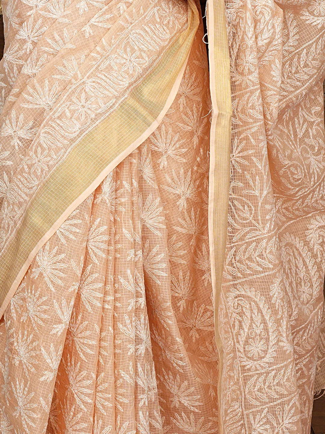 Ada Hand Embroidered Peach Kota Lucknowi Chikankari Saree and Blouse 01A922179