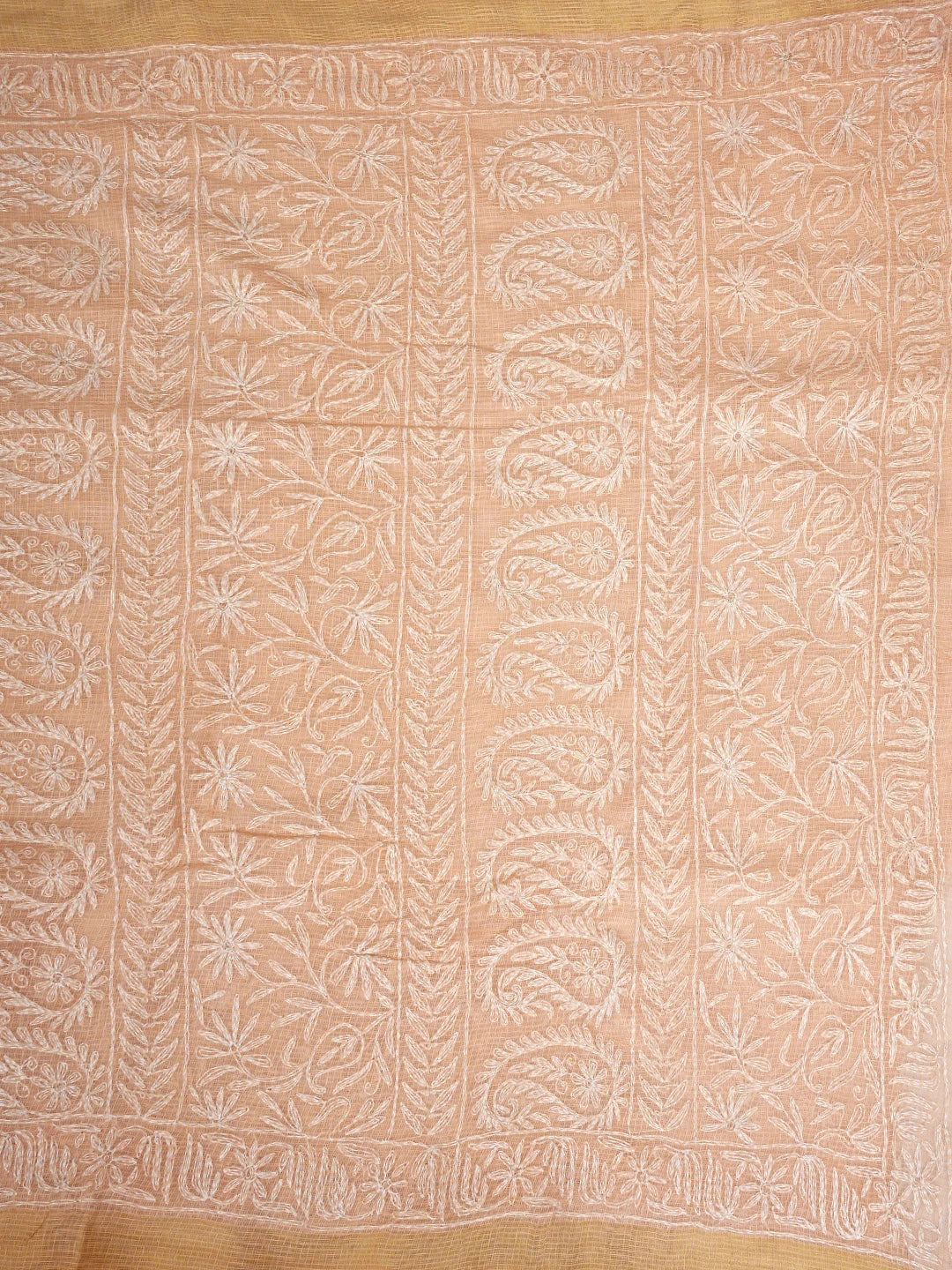 Ada Hand Embroidered Peach Kota Lucknowi Chikankari Saree and Blouse 01A922179