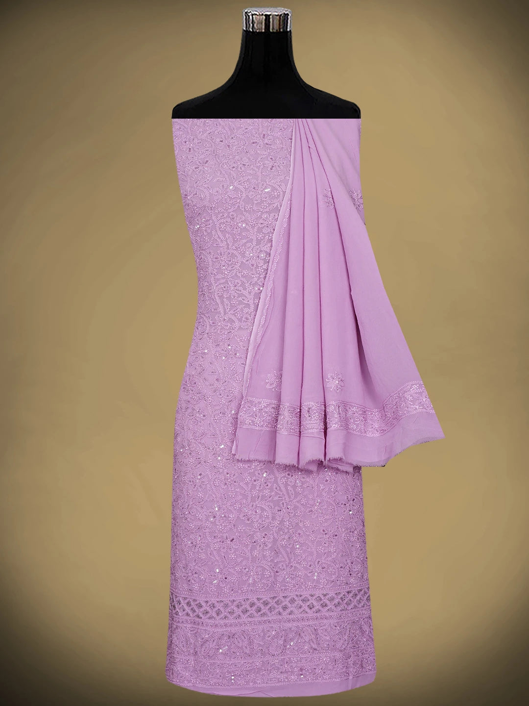 Ada Hand Embroidered Dusty Pink Viscose Georgette Lucknowi Chikankari Unstitched Kurta Dupatta Set With Cutdana Work 01A922522