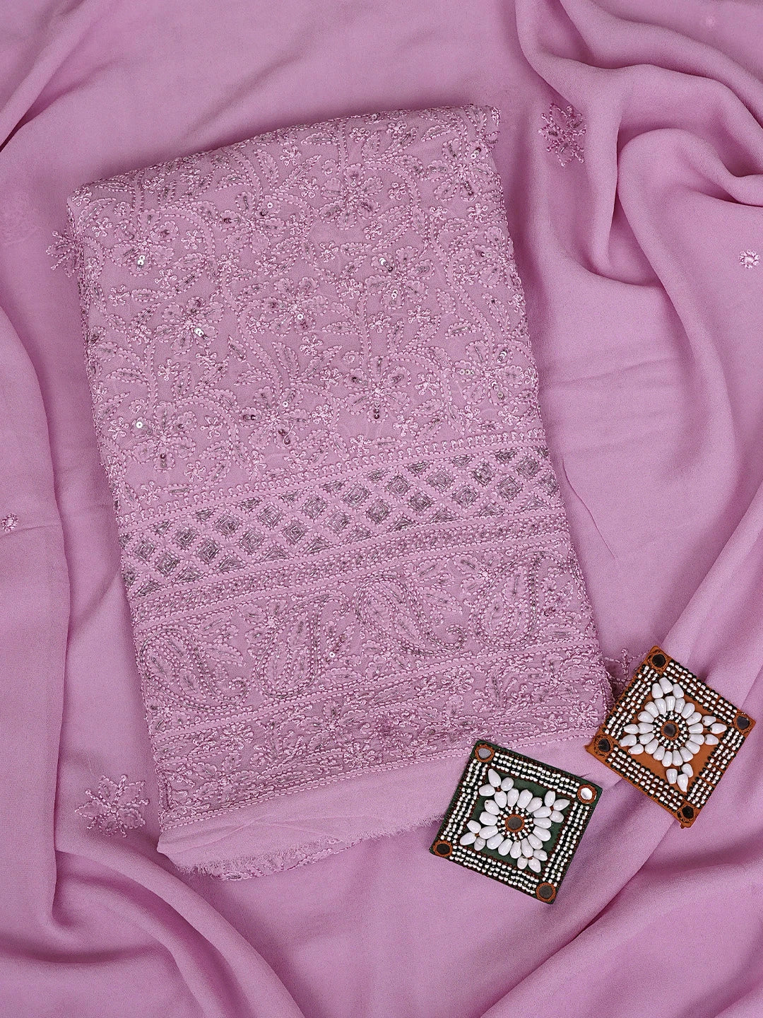 Ada Hand Embroidered Dusty Pink Viscose Georgette Lucknowi Chikankari Unstitched Kurta Dupatta Set With Cutdana Work 01A922522