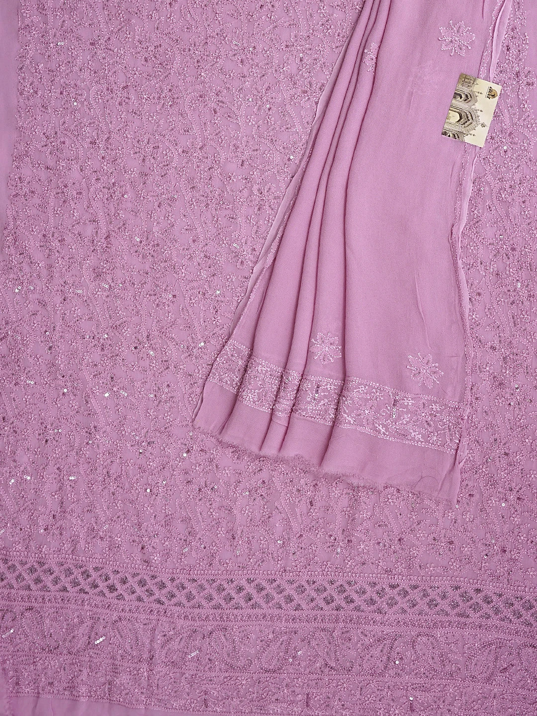 Ada Hand Embroidered Dusty Pink Viscose Georgette Lucknowi Chikankari Unstitched Kurta Dupatta Set With Cutdana Work 01A922522