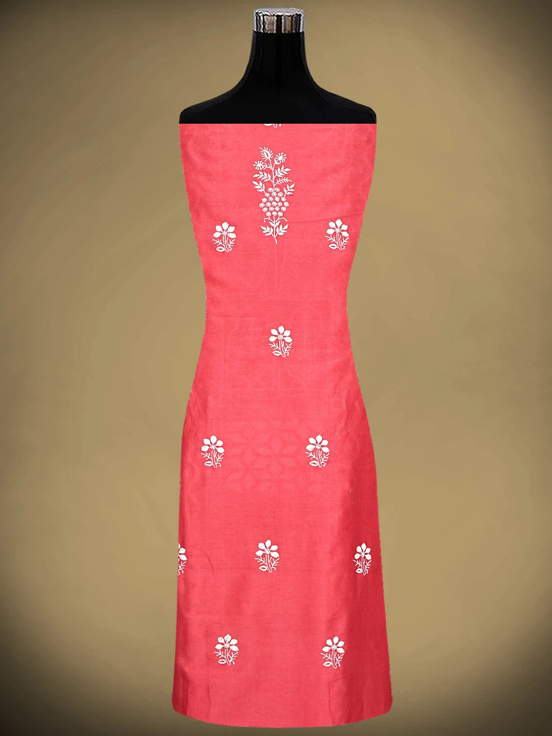 Ada Hand Embroidered Carrot Pink Chanderi Lucknowi Chikankari Unstitched Suit Piece 01A932504