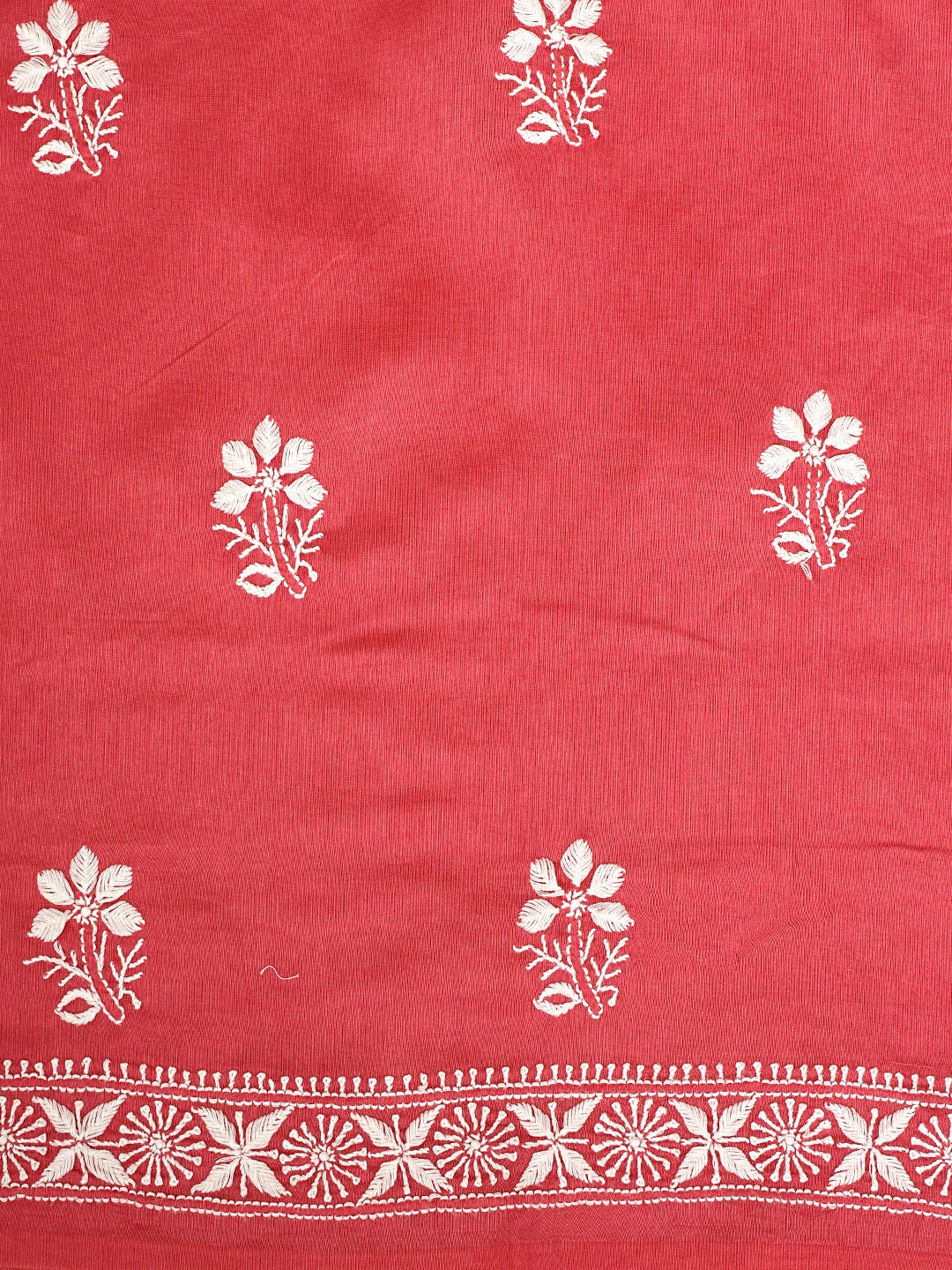 Ada Hand Embroidered Carrot Pink Chanderi Lucknowi Chikankari Unstitched Suit Piece 01A932504