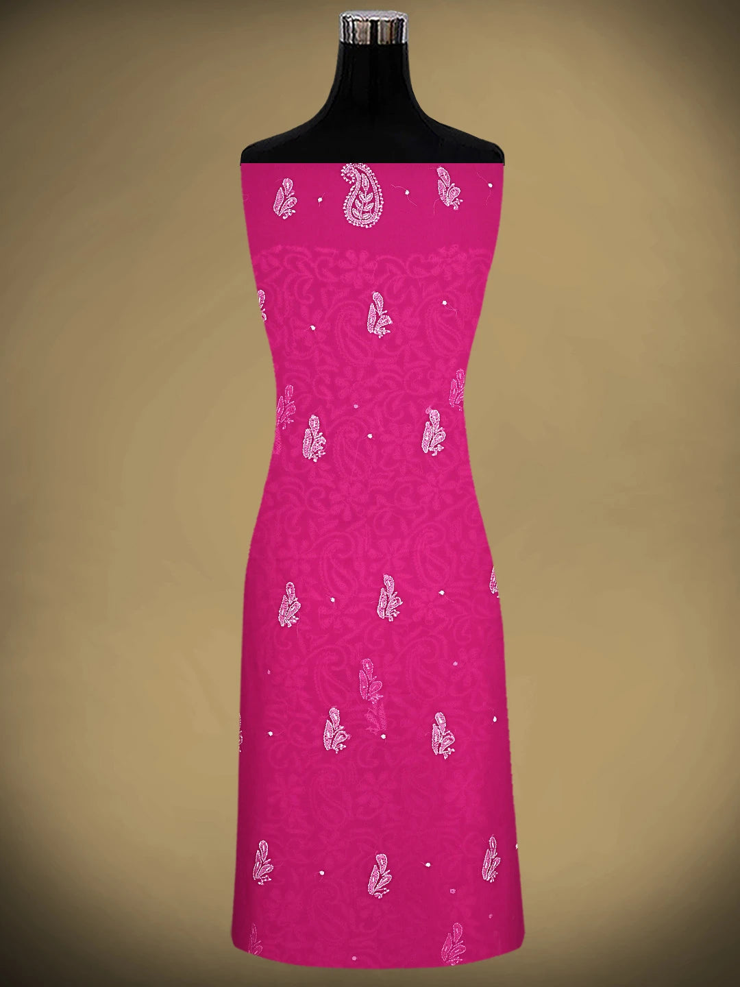 Ada Hand Embroidered Magenta Georgette Lucknowi Chikankari Unstitched Suit Piece With Pearl Work 01A916032