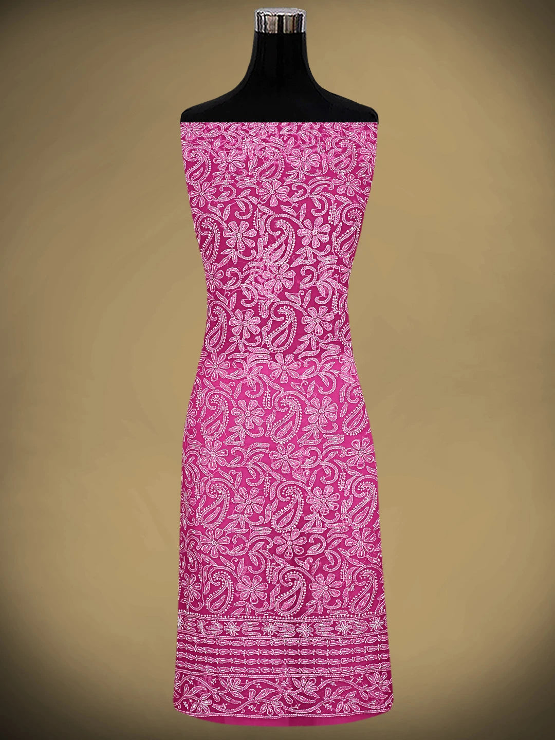 Ada Hand Embroidered Magenta Georgette Lucknowi Chikankari Unstitched Suit Piece With Pearl Work 01A916032