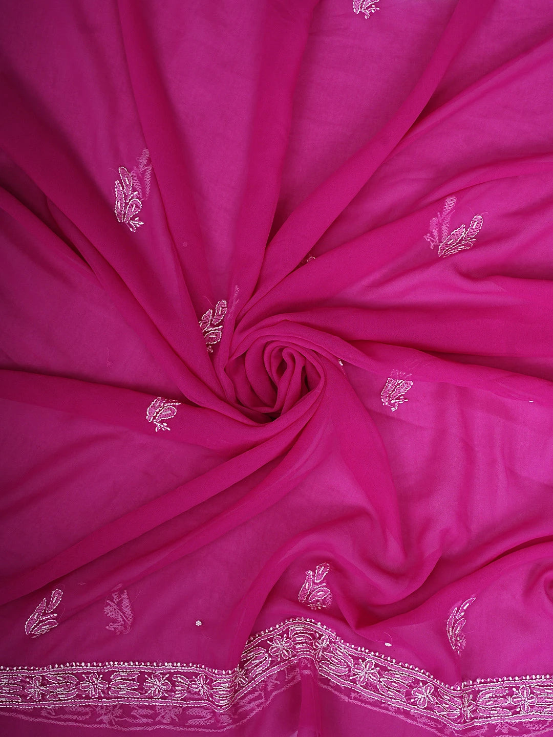 Ada Hand Embroidered Magenta Georgette Lucknowi Chikankari Unstitched Suit Piece With Pearl Work 01A916032