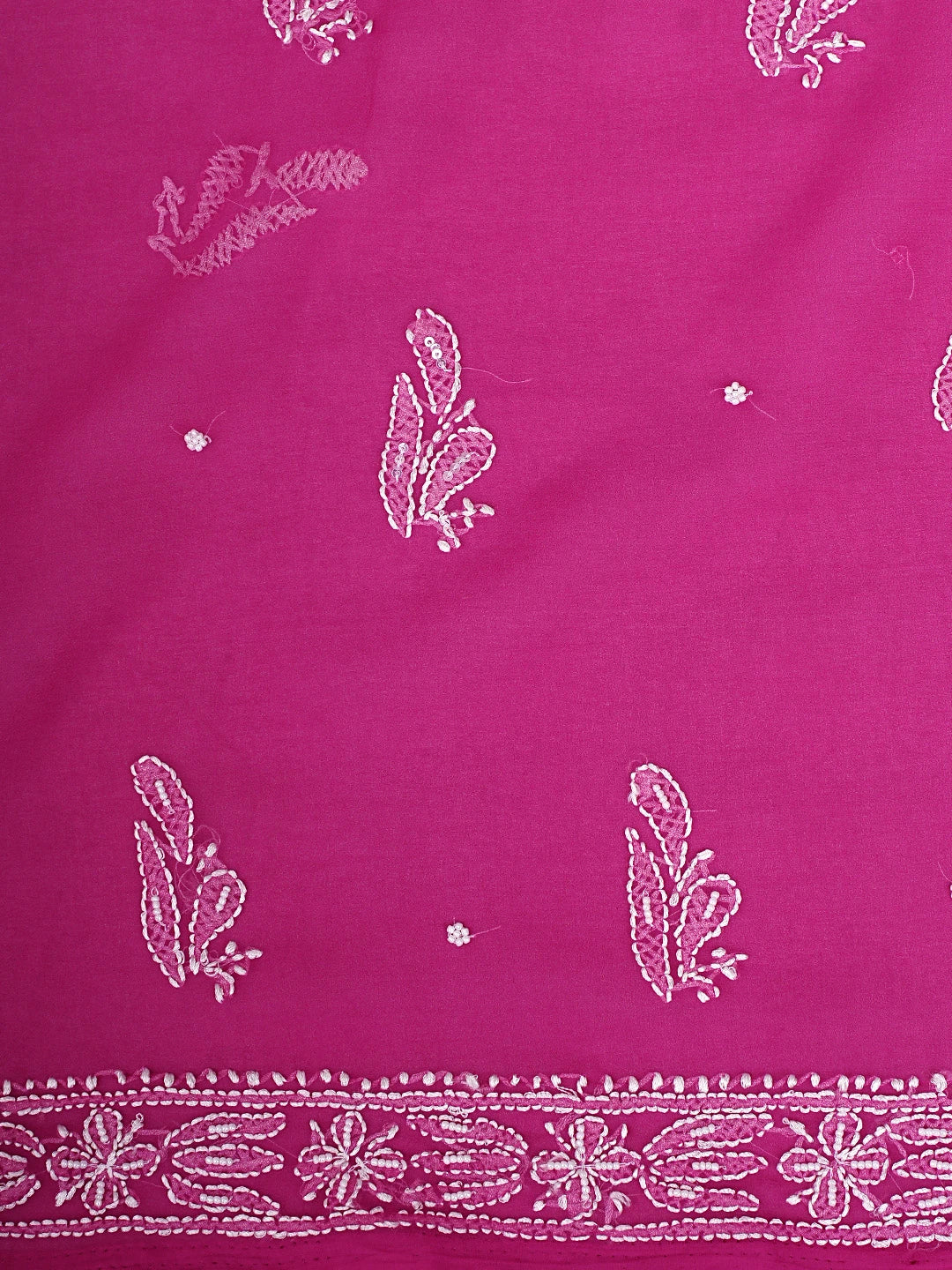 Ada Hand Embroidered Magenta Georgette Lucknowi Chikankari Unstitched Suit Piece With Pearl Work 01A916032