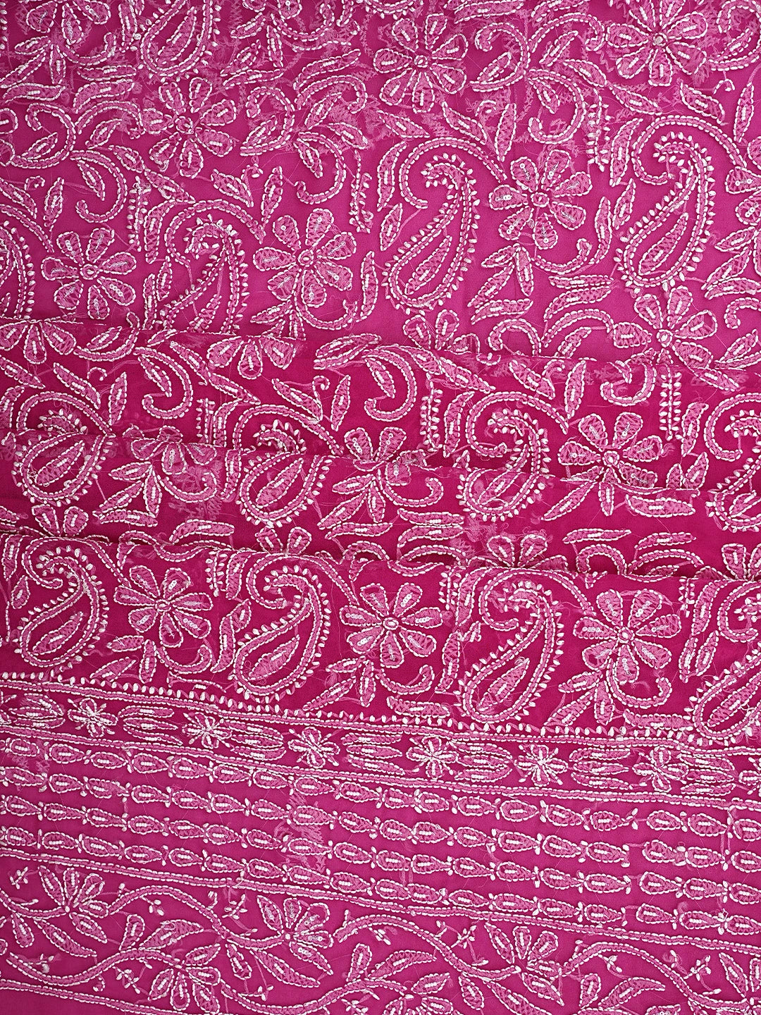 Ada Hand Embroidered Magenta Georgette Lucknowi Chikankari Unstitched Suit Piece With Pearl Work 01A916032