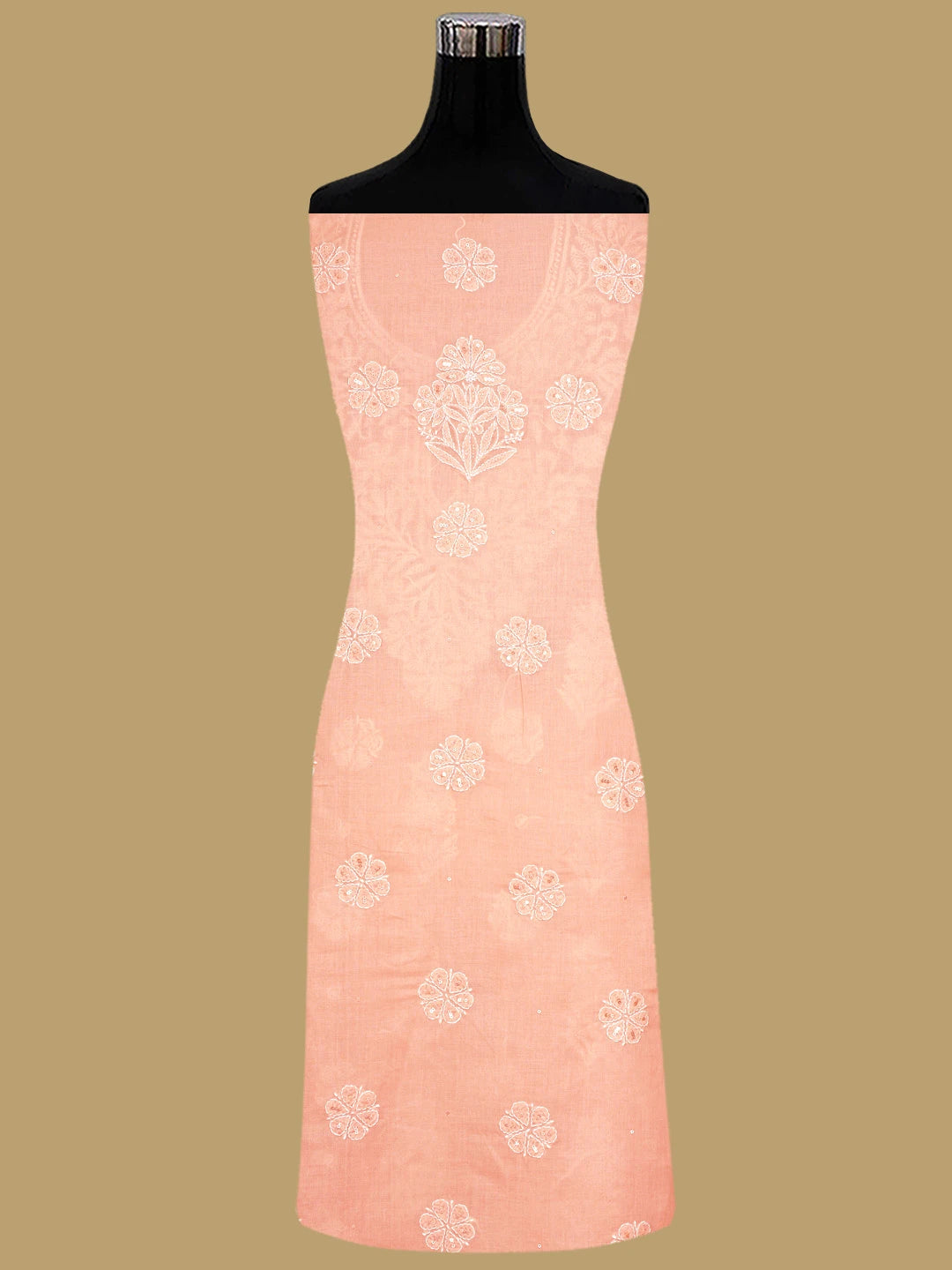 Ada Hand Embroidered Peach Cotton Lucknowi Chikankari Unstitched Suit Piece With Cutdana Work 01A790900