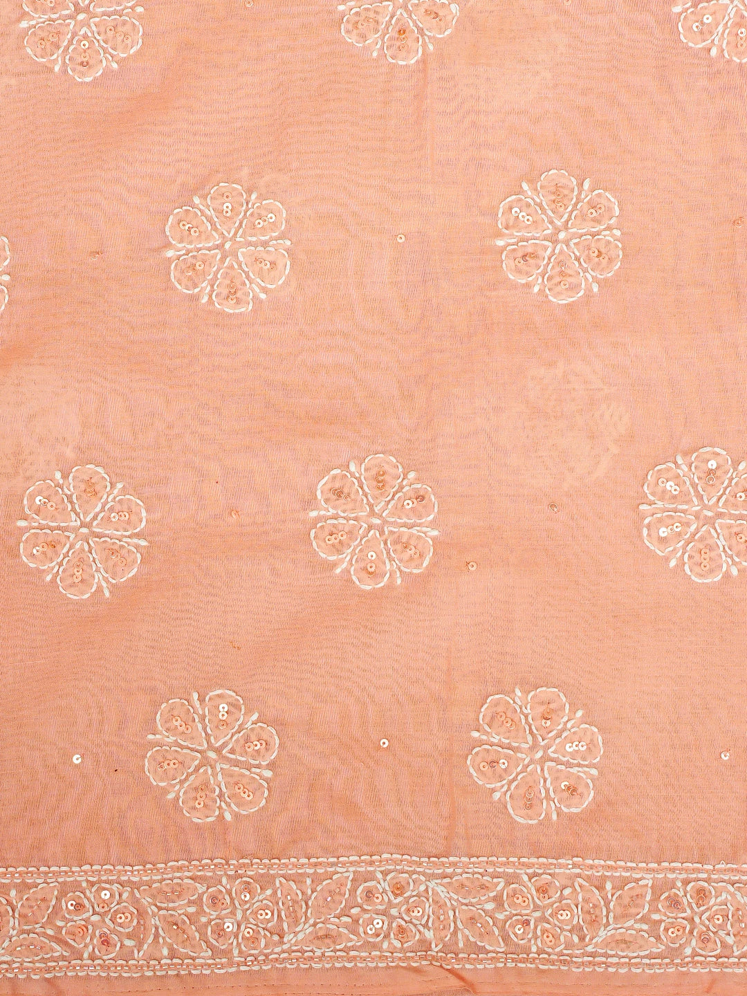 Ada Hand Embroidered Peach Cotton Lucknowi Chikankari Unstitched Suit Piece With Cutdana Work 01A790900