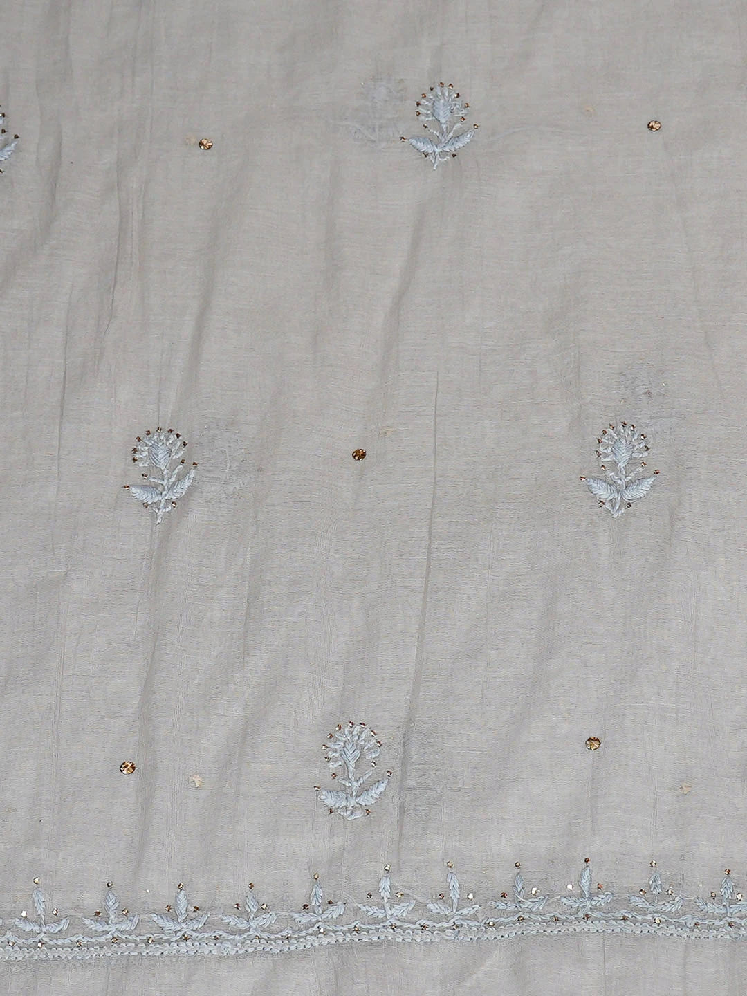Ada Hand Embroidered Grey Chanderi Lucknowi Chikankari Unstitched Kurta Dupatta Set With Mukaish Work 01A911482