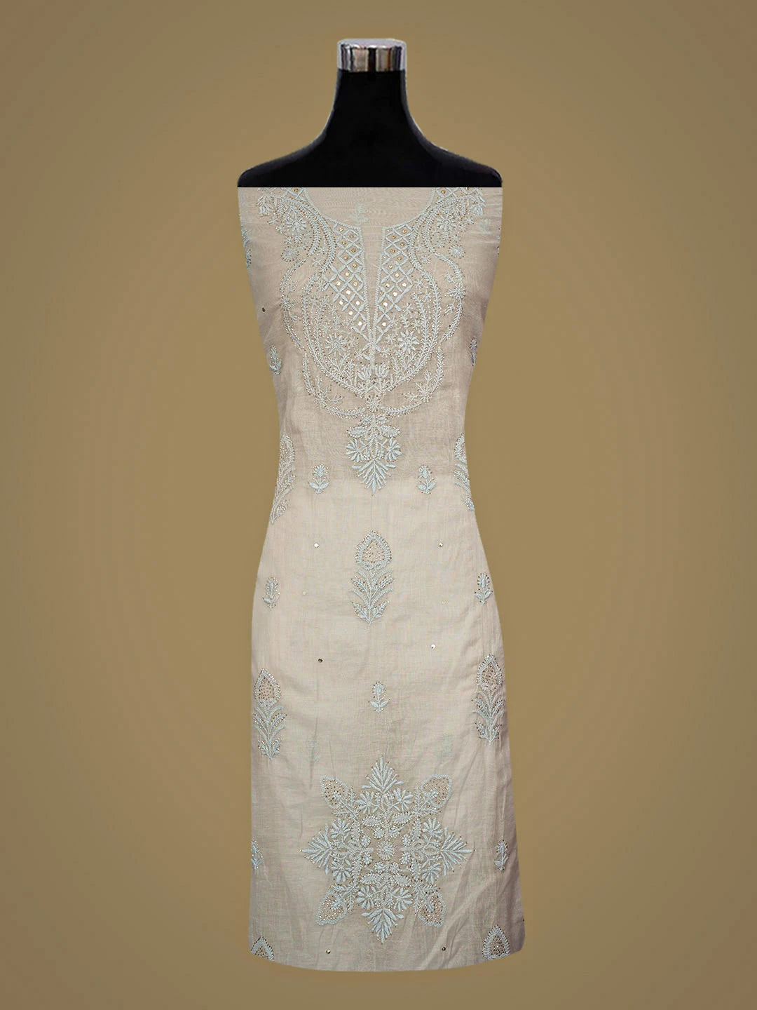 Ada Hand Embroidered Grey Chanderi Lucknowi Chikankari Unstitched Kurta Dupatta Set With Mukaish Work 01A911482