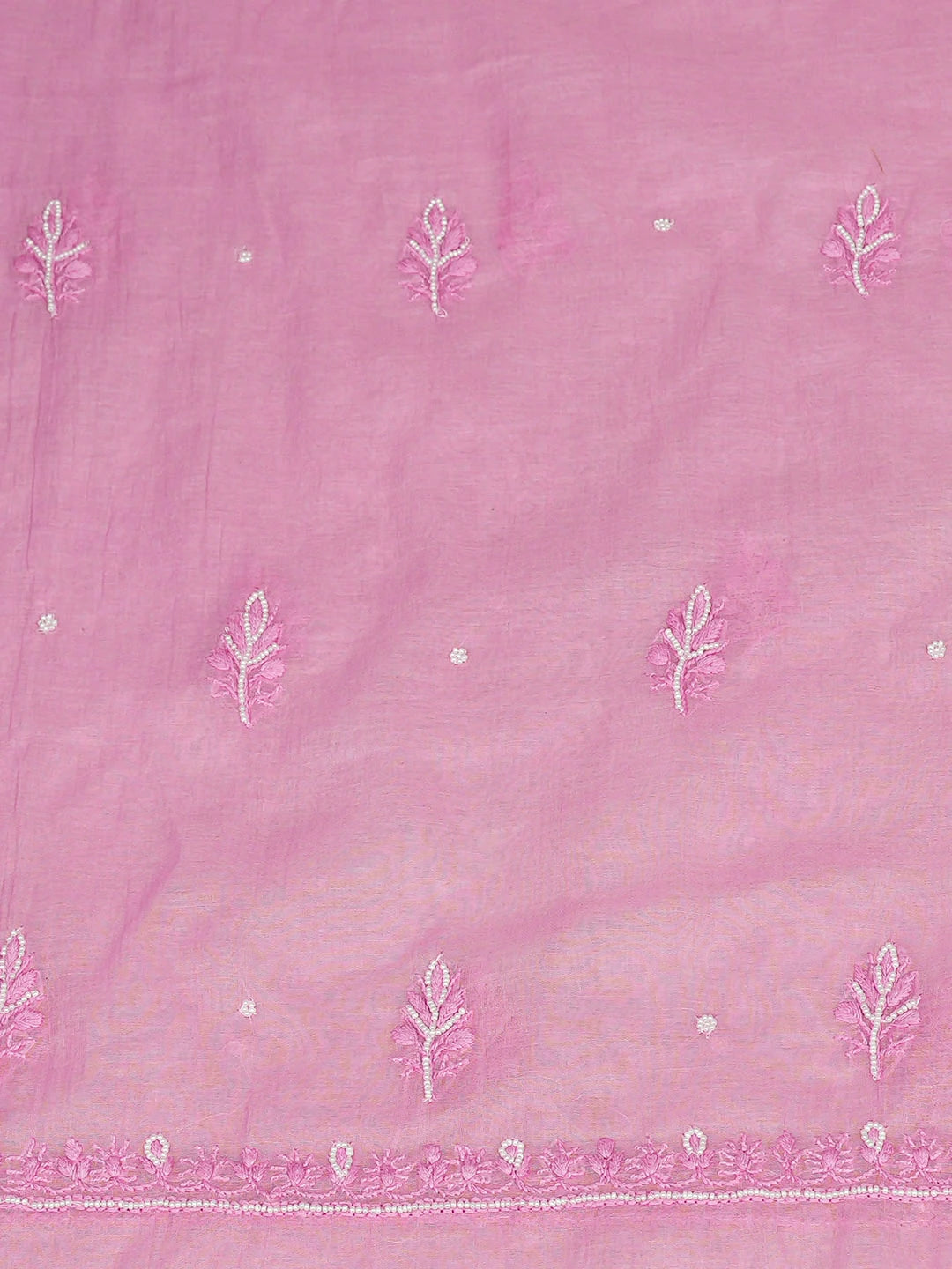Ada Hand Embroidered Pink Chanderi Lucknowi Chikankari Unstitched Kurta Dupatta Set With Cutdana Work 01A911501
