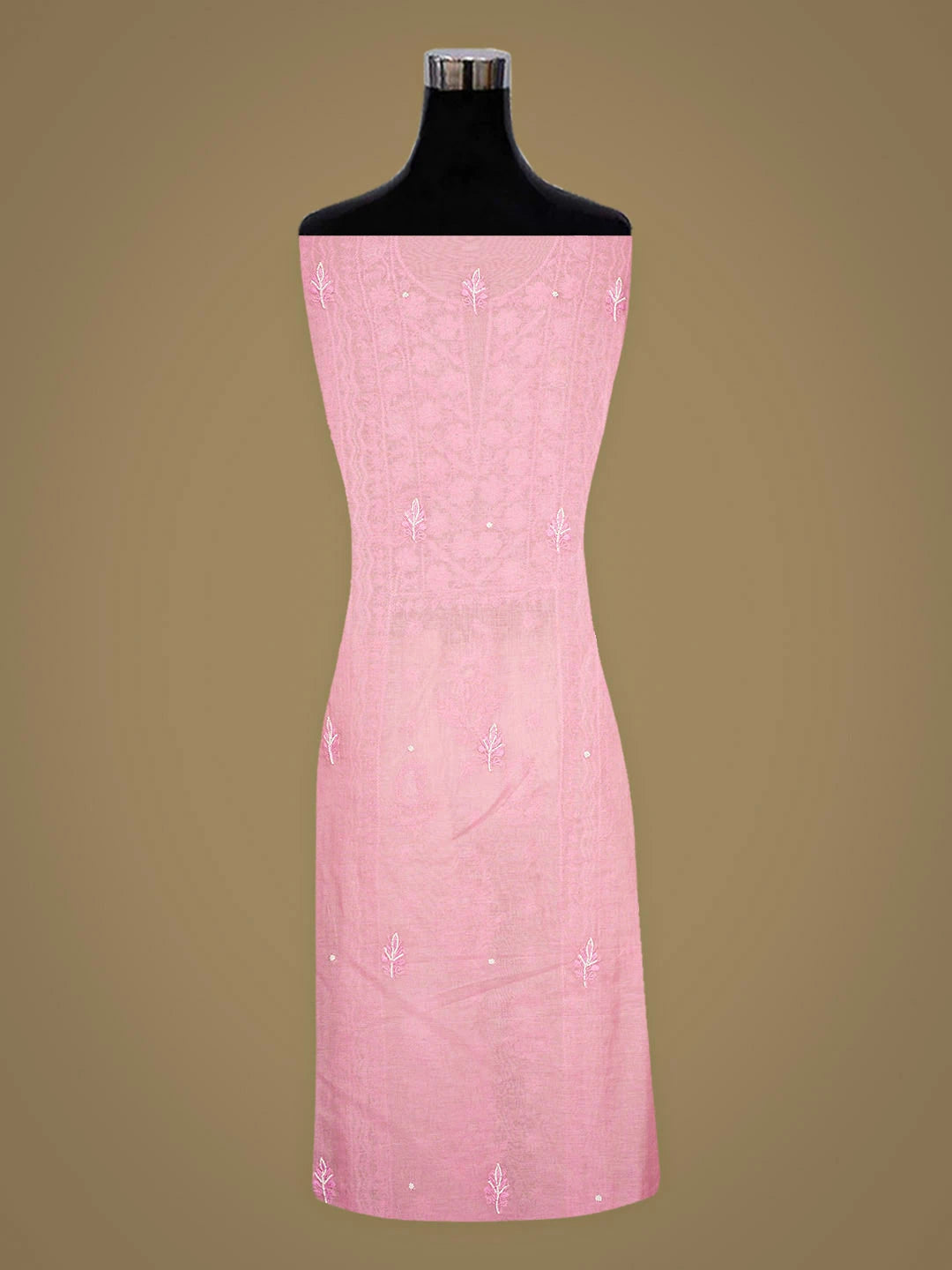 Ada Hand Embroidered Pink Chanderi Lucknowi Chikankari Unstitched Kurta Dupatta Set With Cutdana Work 01A911501