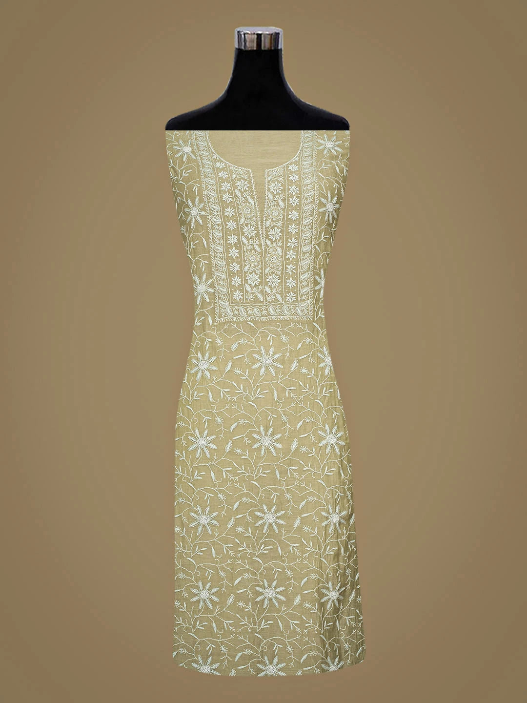 Ada Hand Embroidered Pista Green Chanderi Lucknowi Chikankari Unstitched Kurta Dupatta Set With Cutdana Work 01A922099