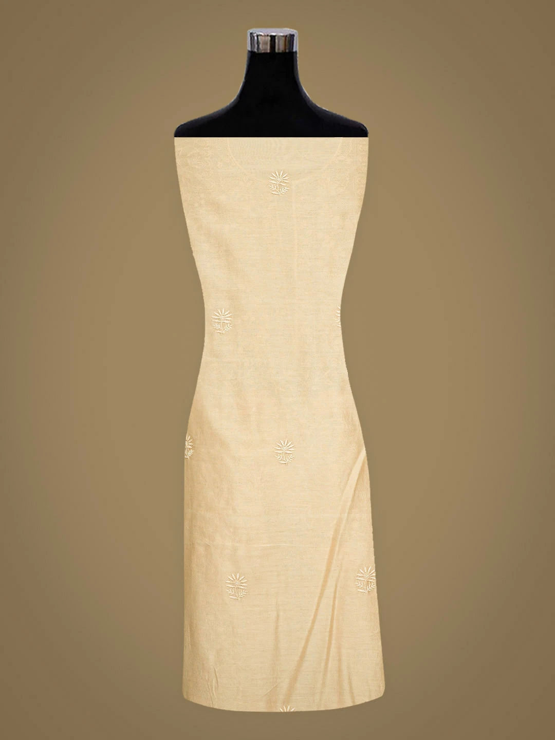 Ada Hand Embroidered Fawn Chanderi Lucknowi Chikankari Unstitched Kurta Dupatta Set 01A923341