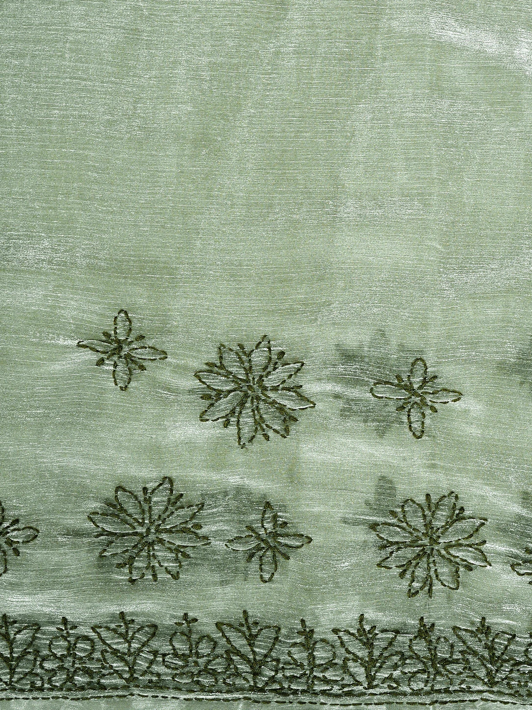 Ada Hand Embroidered Mehandi Green Tissue Lucknowi Chikankari Saree and Blouse 01A911316