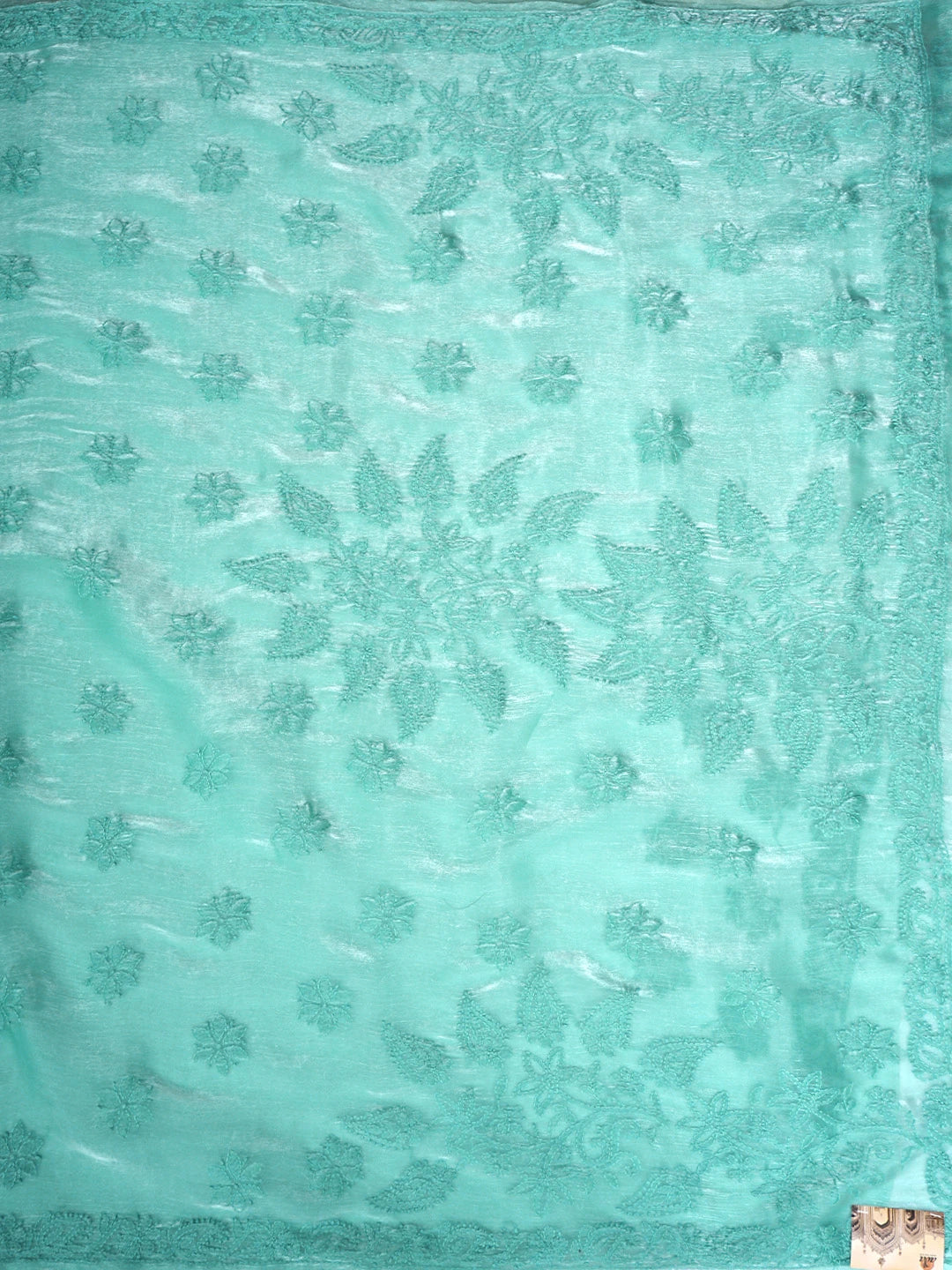 Ada Hand Embroidered Sea Green Tissue Lucknowi Chikankari Saree and Blouse 01A911318