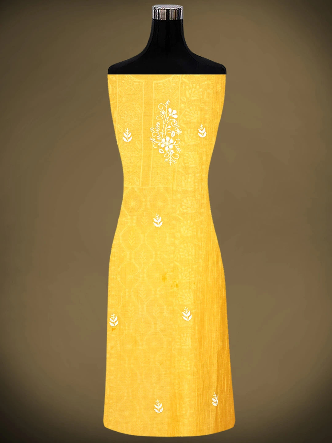 Ada Hand Embroidered Mustard Chanderi Lucknowi Chikankari Unstitched Kurta Dupatta Set 01A903851