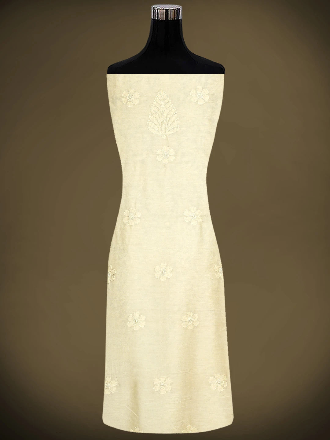 Ada Hand Embroidered Light Fawn Muslin Lucknowi Chikankari Unstitched Kurta Dupatta Set 01A663356