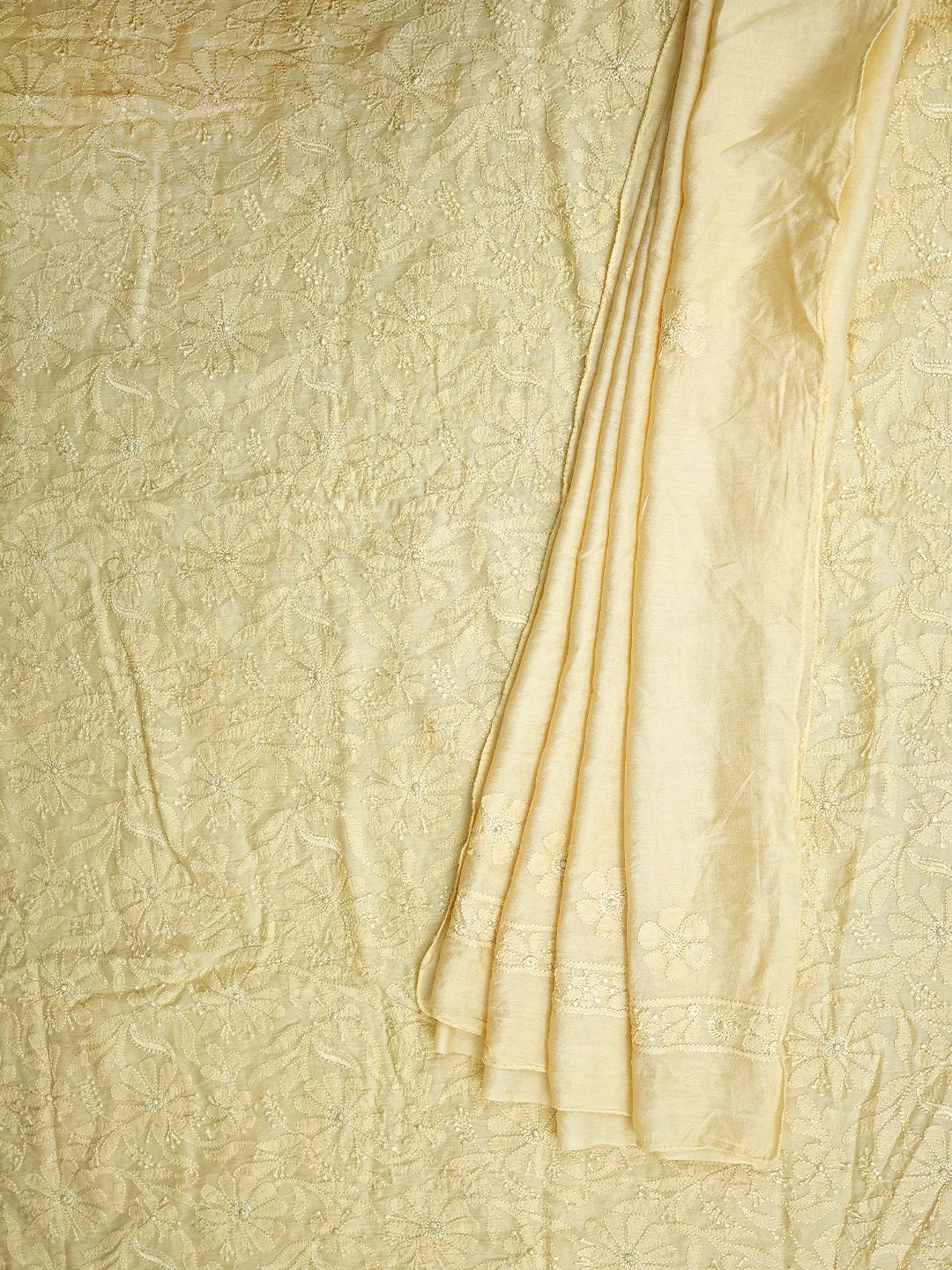 Ada Hand Embroidered Light Fawn Muslin Lucknowi Chikankari Unstitched Kurta Dupatta Set 01A663356