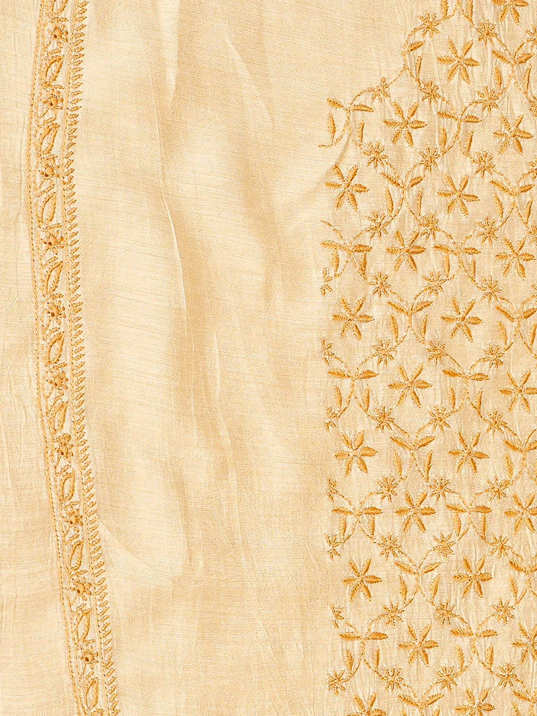 Ada Hand Embroidered Fawn Moonga Silk Lucknowi Chikankari Unstitched Men's Kurta 01A924313