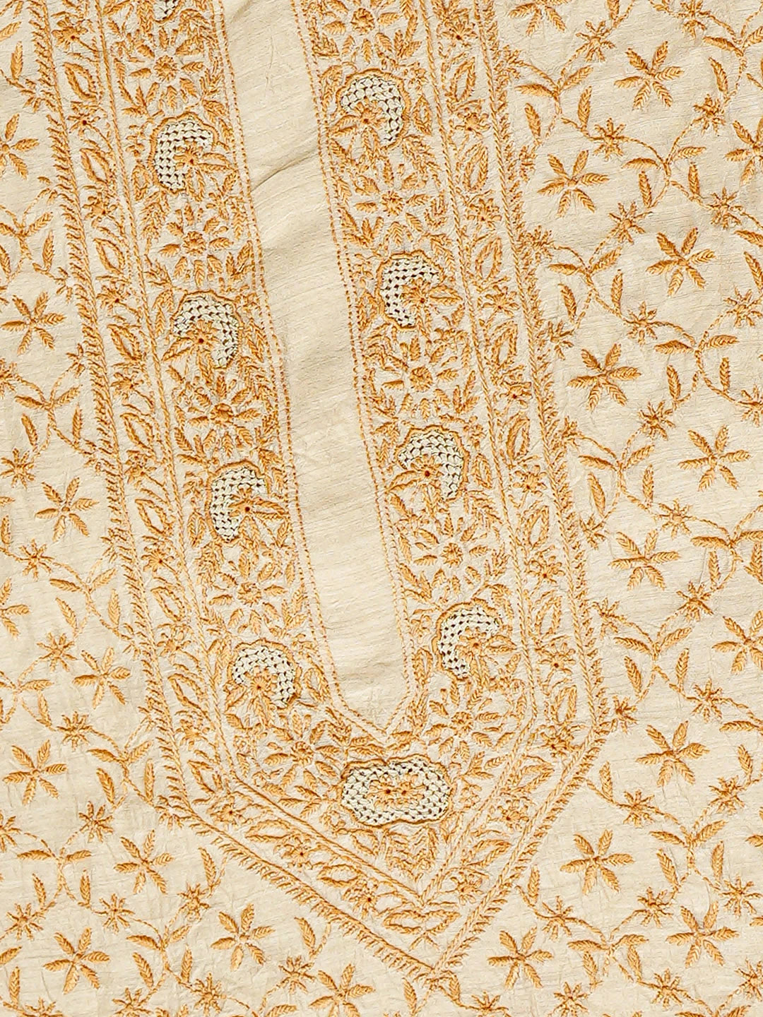 Ada Hand Embroidered Fawn Moonga Silk Lucknowi Chikankari Unstitched Men's Kurta 01A924313