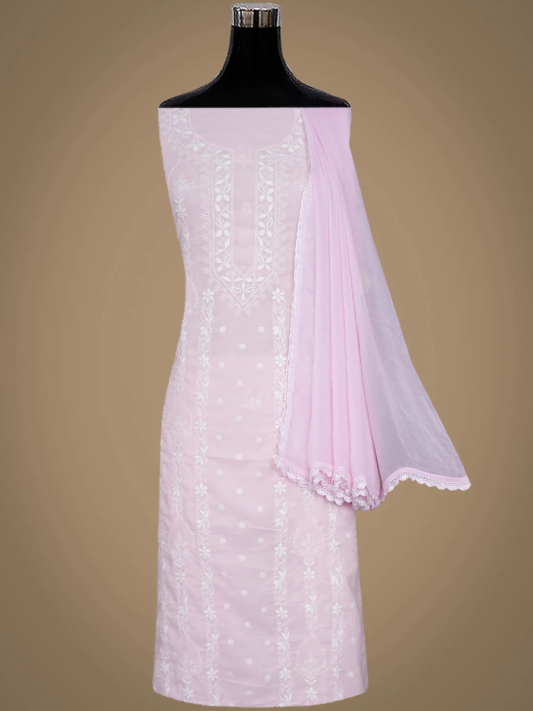 Ada Hand Embroidered Pink Cotton Lucknowi Chikankari Unstitched Suit Piece 01A773513