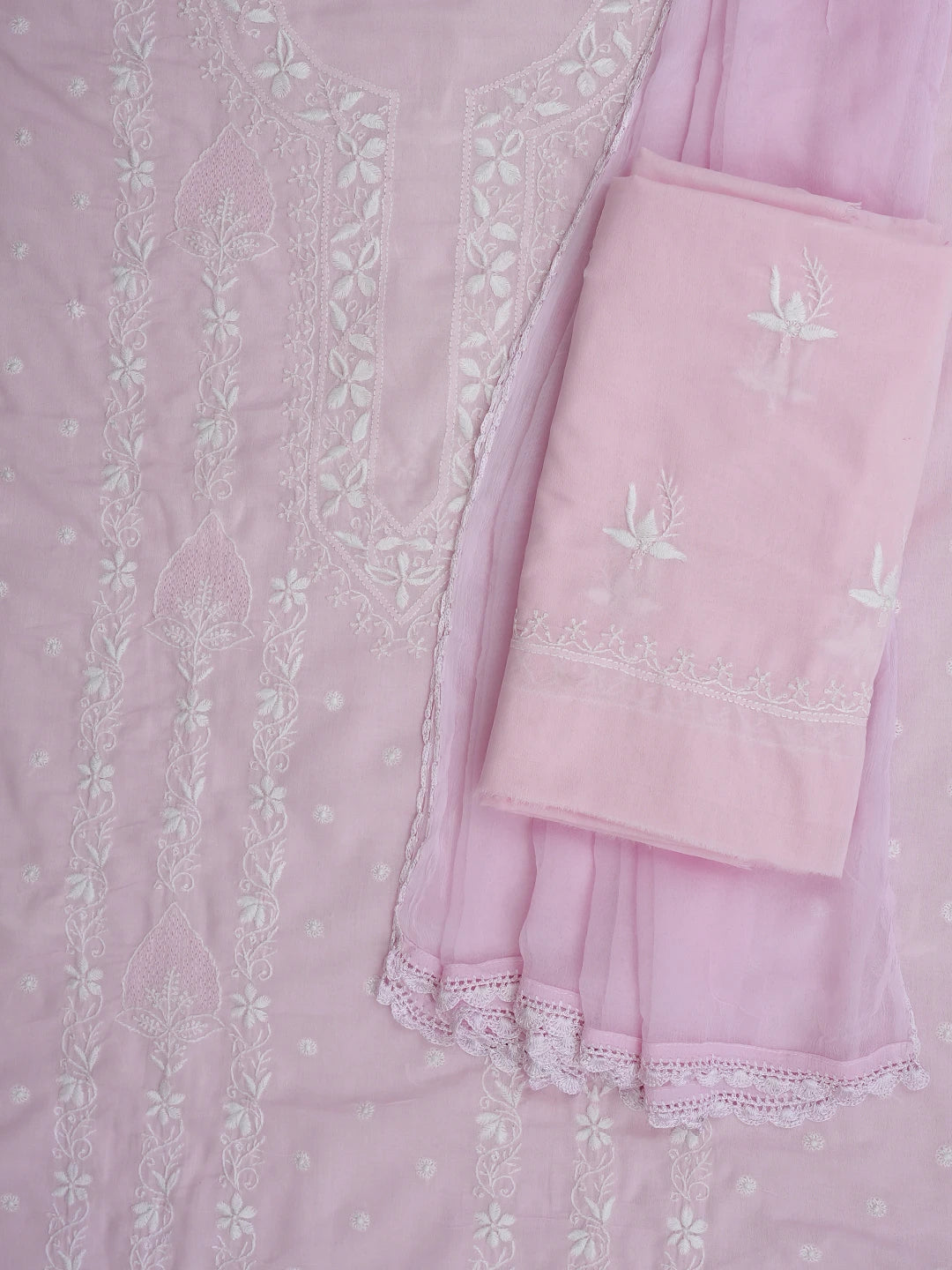 Ada Hand Embroidered Pink Cotton Lucknowi Chikankari Unstitched Suit Piece 01A773513