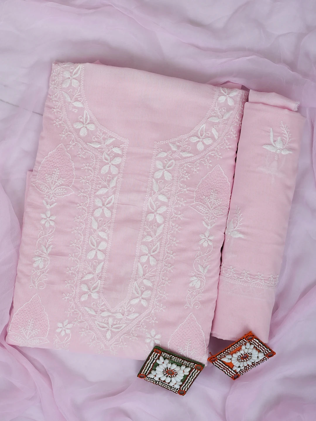 Ada Hand Embroidered Pink Cotton Lucknowi Chikankari Unstitched Suit Piece 01A773513