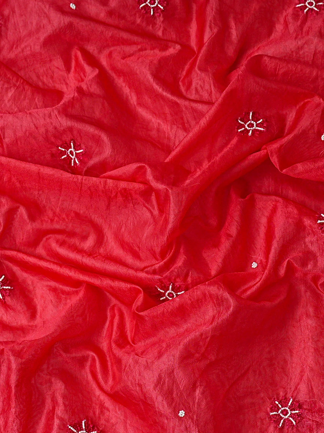 Ada Hand Embroidered Red Organza Lucknowi Chikankari Semi-Stitched Anarkali Kurta Dupatta Set With Pearl Work 01A898081