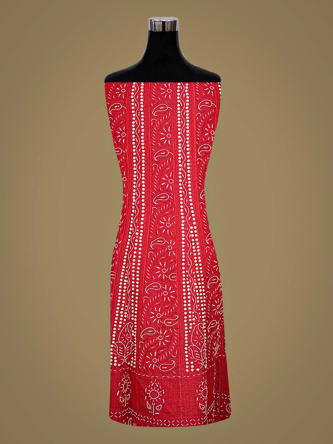 Ada Hand Embroidered Red Organza Lucknowi Chikankari Semi-Stitched Anarkali Kurta Dupatta Set With Pearl Work 01A898081