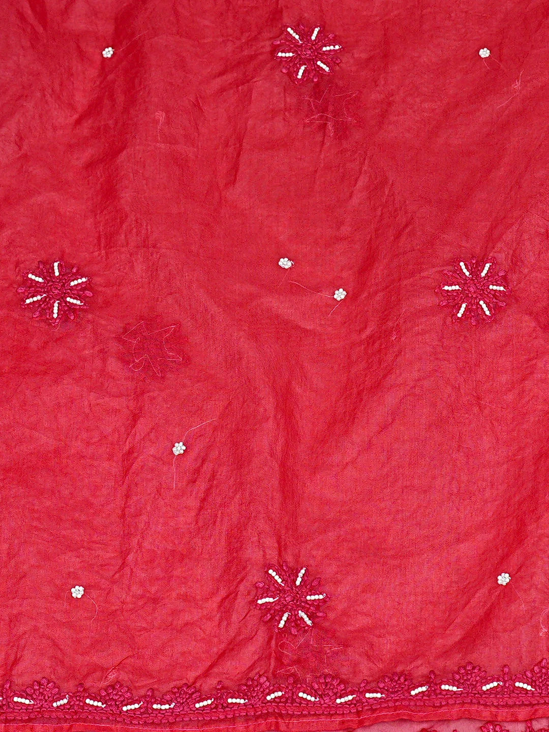 Ada Hand Embroidered Red Organza Lucknowi Chikankari Semi-Stitched Anarkali Kurta Dupatta Set With Pearl Work 01A898081