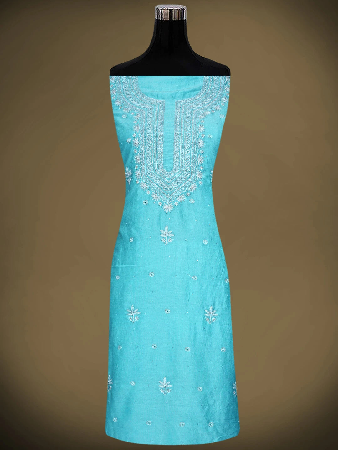 Ada Hand Embroidered Sky Blue Chanderi Lucknowi Chikankari Unstitched Suit Piece With Sequinned Work 01A805664