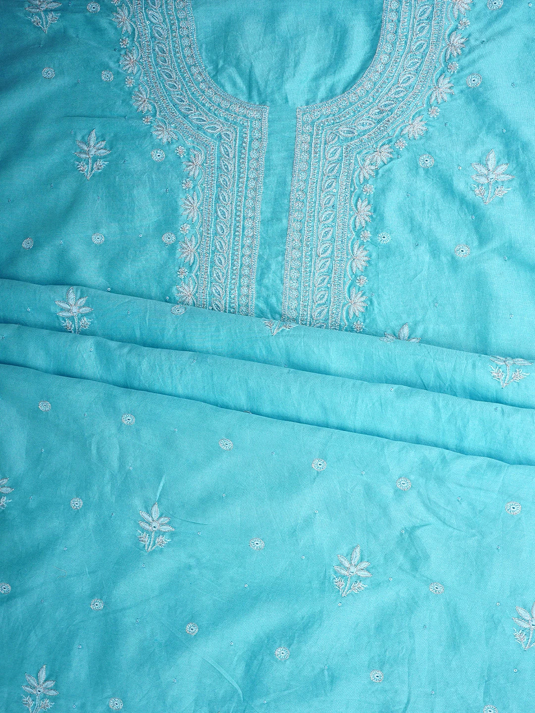 Ada Hand Embroidered Sky Blue Chanderi Lucknowi Chikankari Unstitched Suit Piece With Sequinned Work 01A805664
