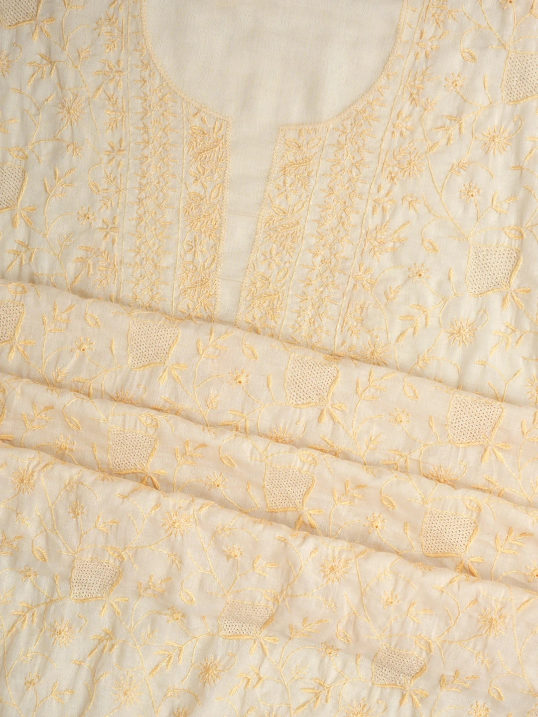 Ada Hand Embroidered Wheat Brown Cotton Lucknowi Chikankari Unstitched Kurta Dupatta Set 01A341426